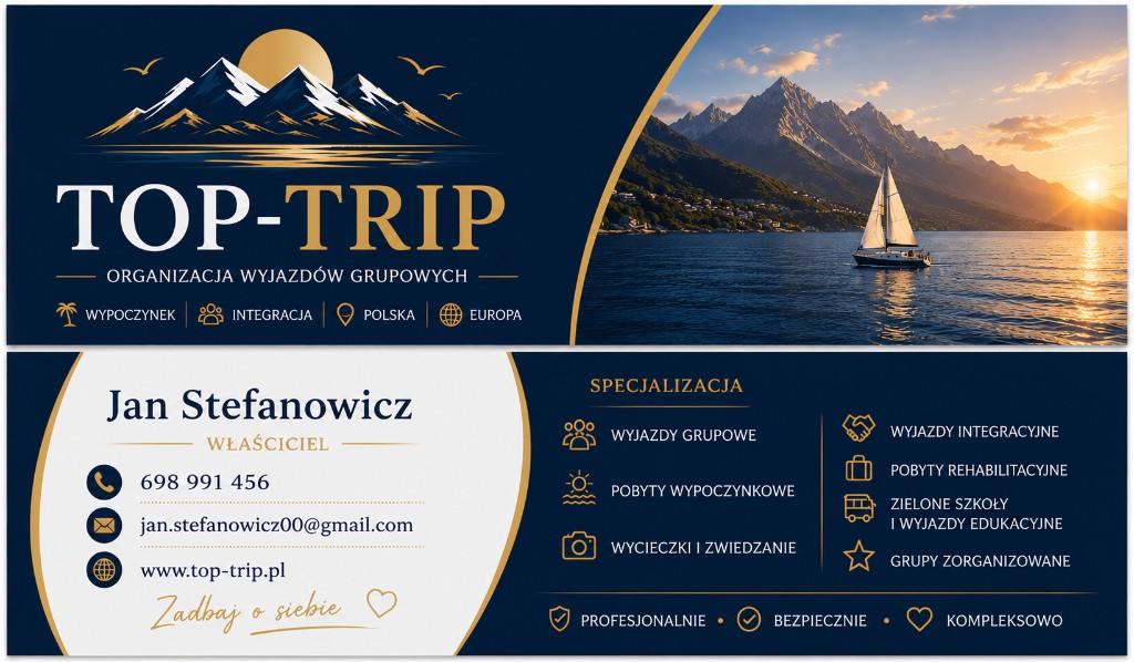 Wizytówka Top-Trip — organizacja wyjazdów grupowych